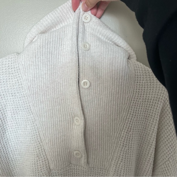 Aerie CozyUp Waffle Button Cream Sweater Women’s Small - Picture 4 of 5